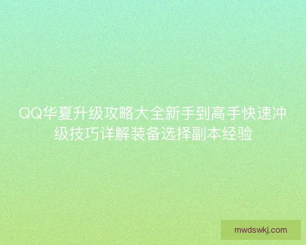 QQ华夏升级攻略大全新手到高手快速冲级技巧详解装备选择副本经验
