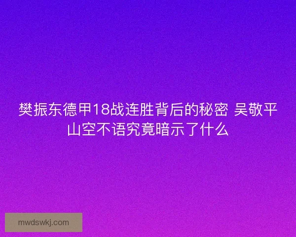 樊振东德甲18战连胜背后的秘密 吴敬平山空不语究竟暗示了什么
